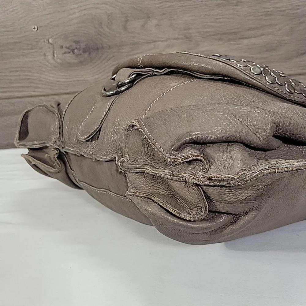 Cut & Paste for Anthropologie Studded Gray Leather Shoulder Bag